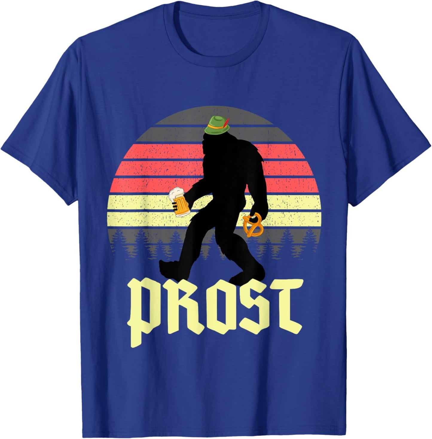 Vintage Funny Bigfoot Drinking Beer German Oktoberfest Prost T-Shirt - T-Shirt | Royal