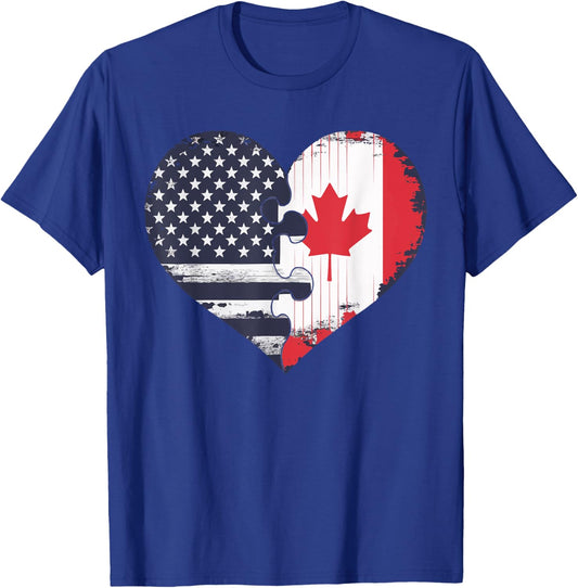 Half American Half Canadian USA Flag Canada America T-Shirt - T-Shirt | Royal