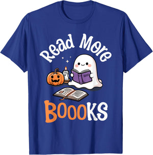 Halloween Ghost Reading Read More Books Librarian Teacher T-Shirt - T-Shirt | Royal