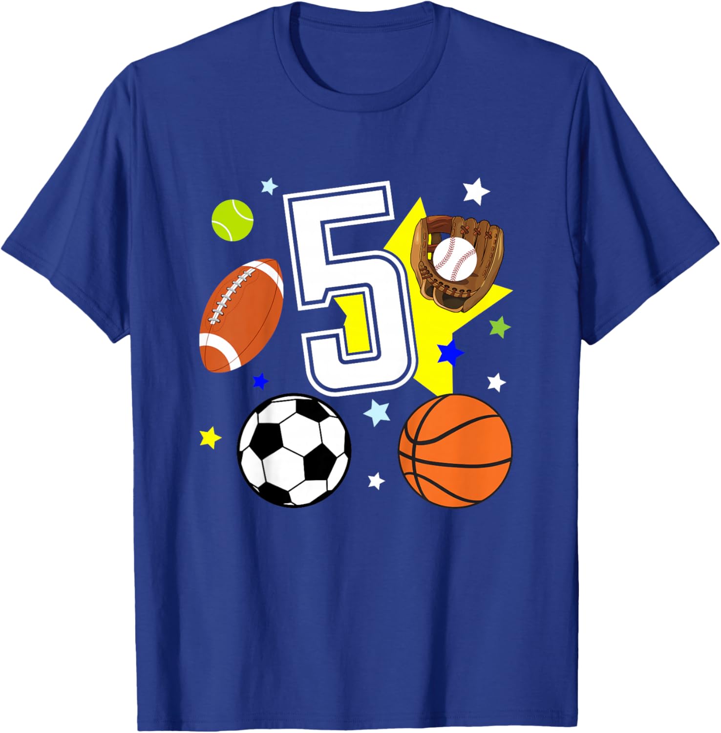 Kids 5th Birthday Sports Birthday Theme 5 Year Old Boy T-Shirt - T-Shirt | Royal