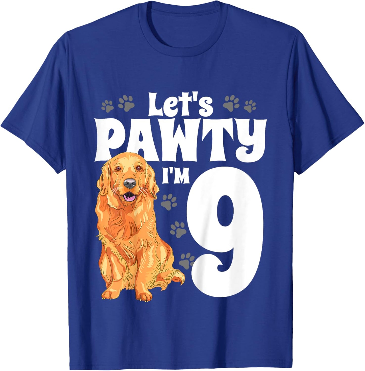9 Year Old Golden Retriever Dog Birthday Pawty Dogs 9th Gift T-Shirt - T-Shirt | Royal