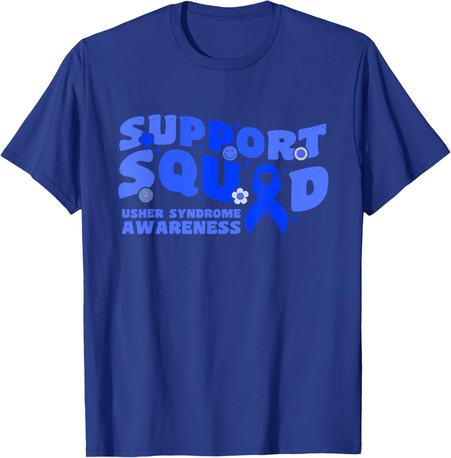 Support Squad Usher Syndrome Awareness Blue Ribbon Fighter T-Shirt - T-Shirt | Royal