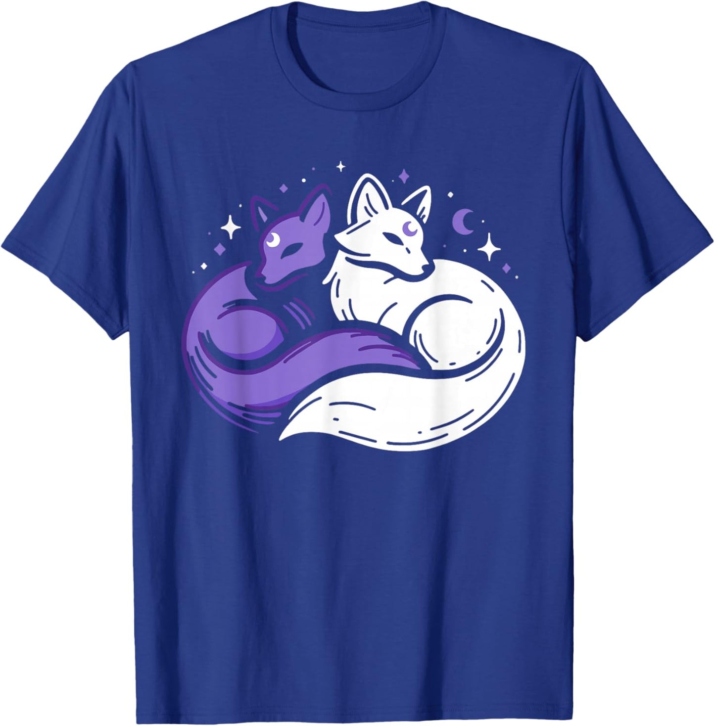 Fox Foxes Night Stars Crescent Moon Celestial Spirit Purple T-Shirt - T-Shirt | Royal