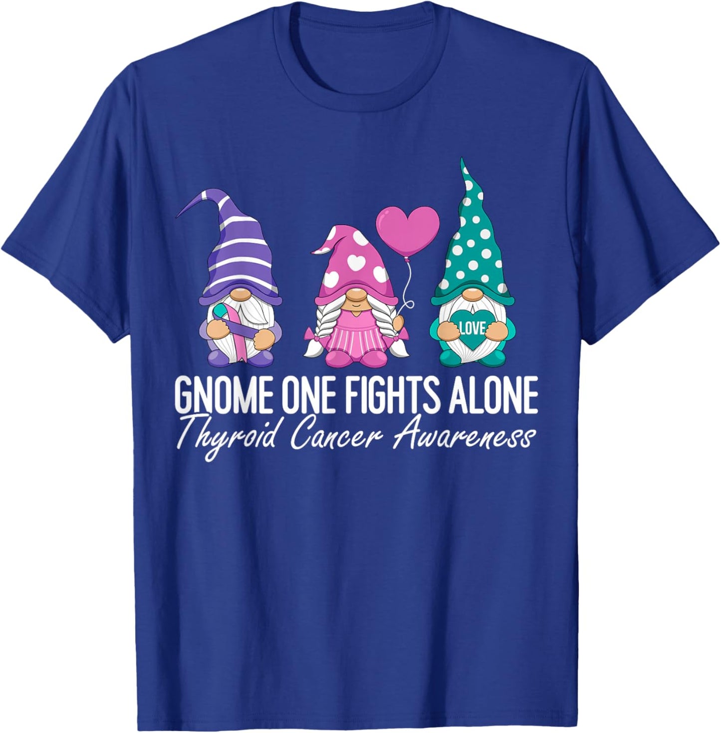 Thyroid Cancer Awareness Ribbon Gnomes Support Squad Family T-Shirt - T-Shirt | Royal