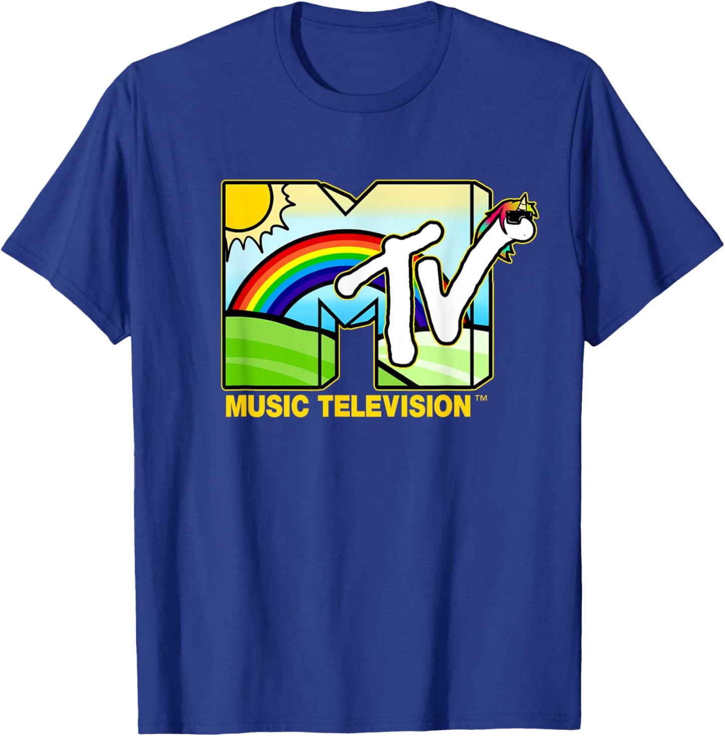 Mademark x MTV - Unicorn MTV Logo Classic Music Television T-Shirt - T-Shirt | Royal