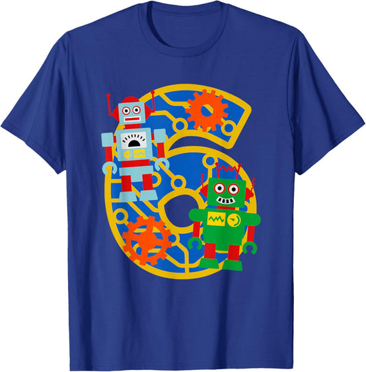 6th Birthday Boy 6 Year Old Little Robot Robotics Engineer T-Shirt - T-Shirt | Royal