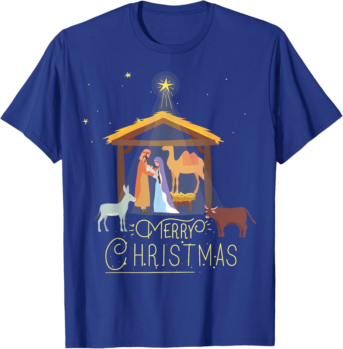 Merry Christmas - Nativity Scene North Star - Baby Jesus Short Sleeve T-Shirt - T-Shirt | Royal