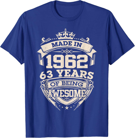 Made in 1962 63 Years of Being Awesome 63th Birthday Vintage T-Shirt - T-Shirt | Royal