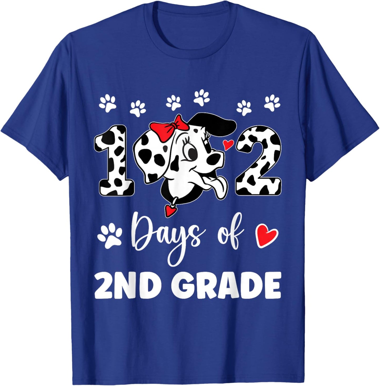 102 Day Of 2nd Grade Dalmatian Dog 100 Days Smarter Teacher Men Women Girls Kids T-Shirt - T-Shirt | Royal