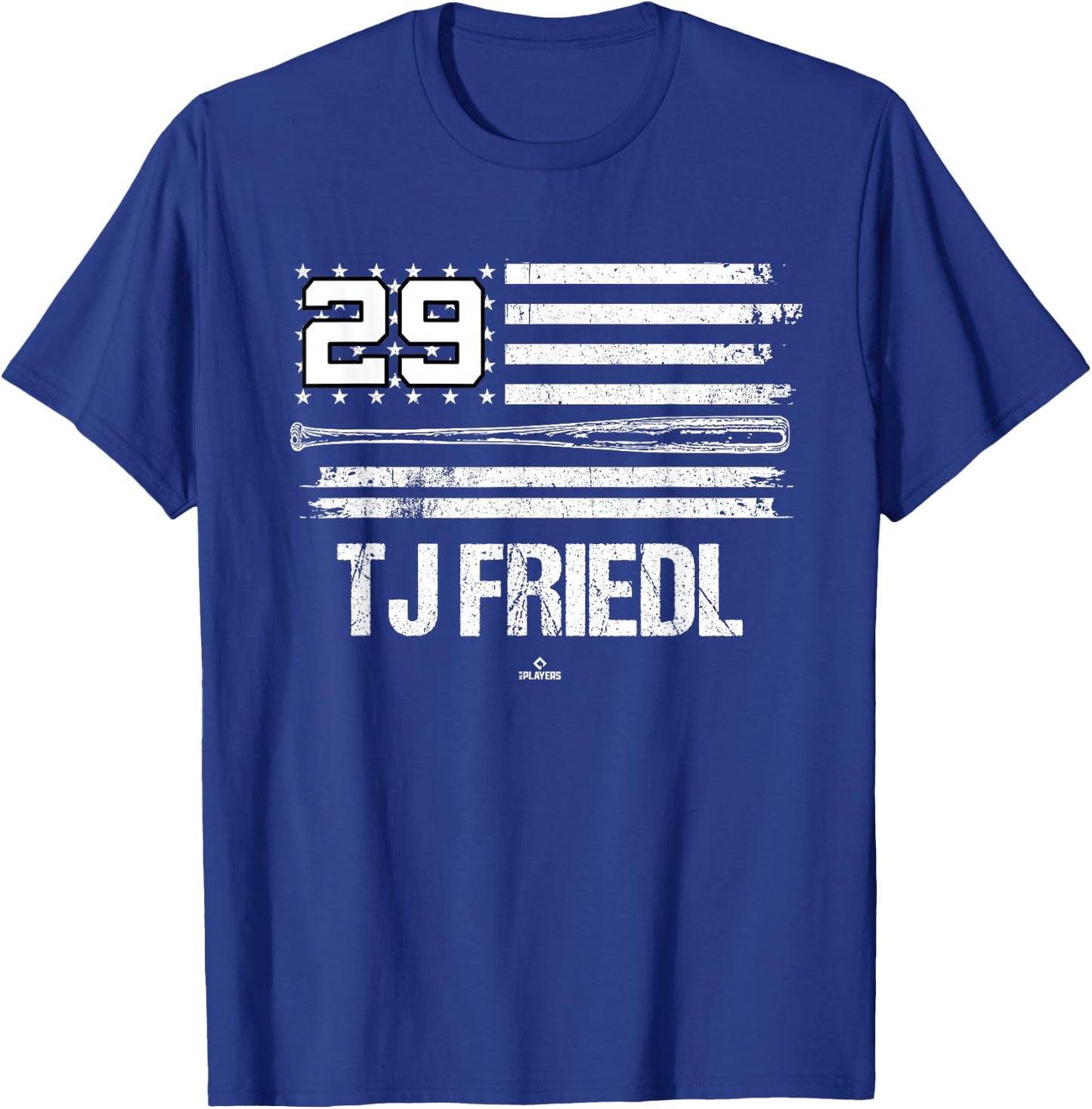 USA Flag Bat TJ Friedl Cincinnati Baseball MLBPA T-Shirt - T-Shirt | Royal