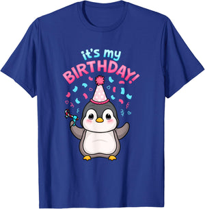 It's My Birthday Cute Penguin Party Ocean Seabird Lover Kids T-Shirt - T-Shirt | Royal