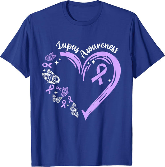 Lupus Awareness Purple Ribbon Heart Lupus Awareness Month T-Shirt - T-Shirt | Royal