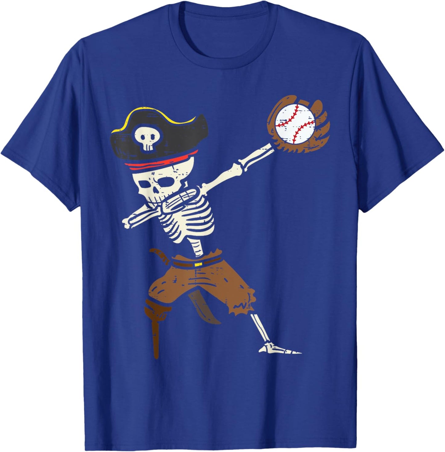 Pirate Skeleton Baseball Catcher Halloween Boys Kids Youth T-Shirt - T-Shirt | Royal
