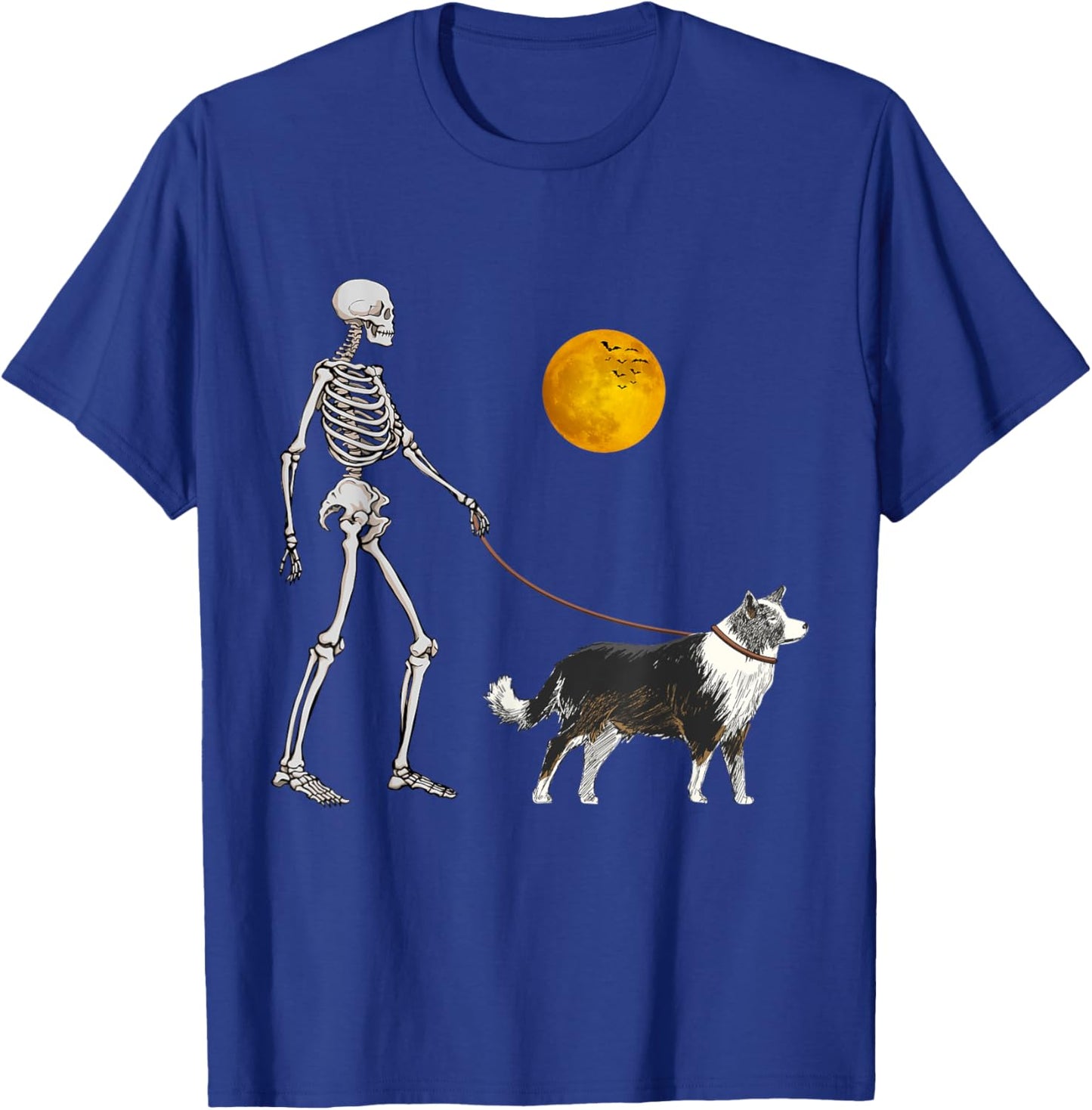 Border Collie Skeleton Dog Walking Halloween Costume Women Girls Kids T-Shirt - T-Shirt | Royal
