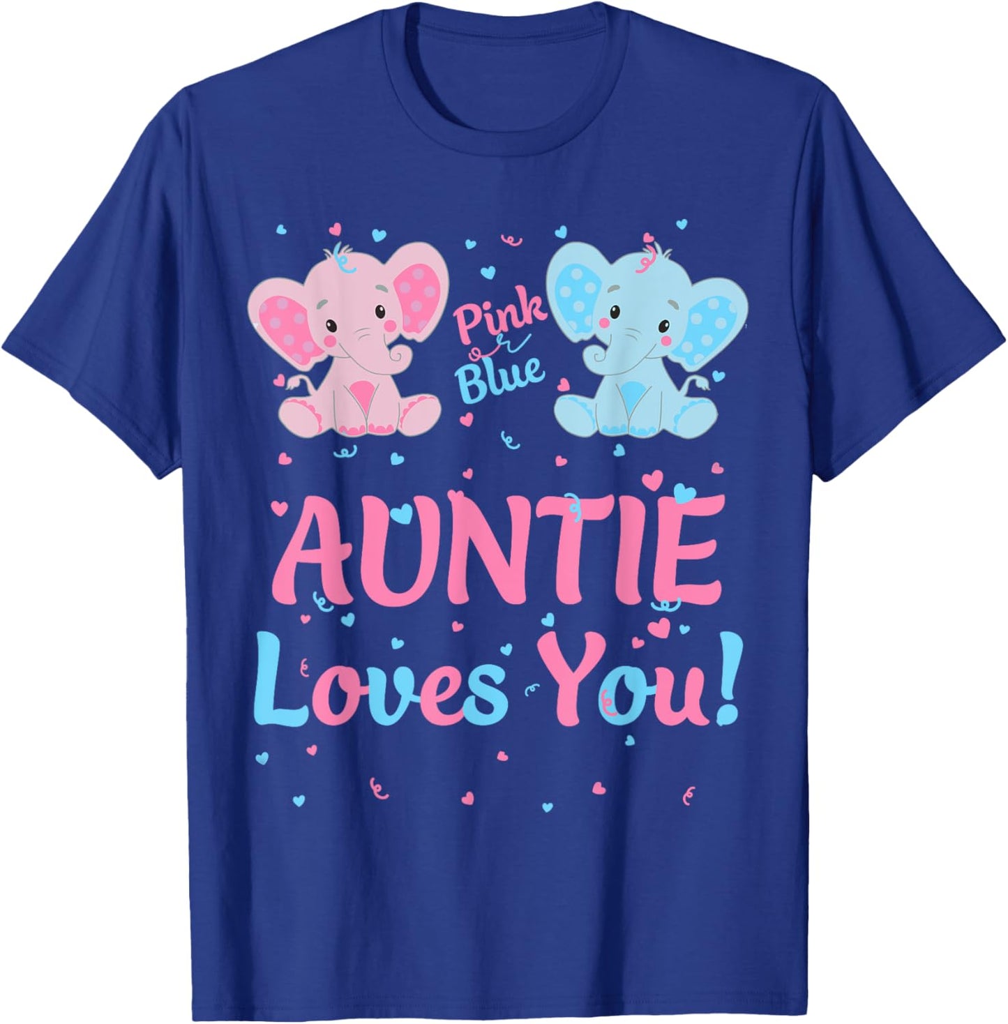 Auntie Gender Reveal Elephant Pink Blue Matching Family Aunt T-Shirt - T-Shirt | Royal