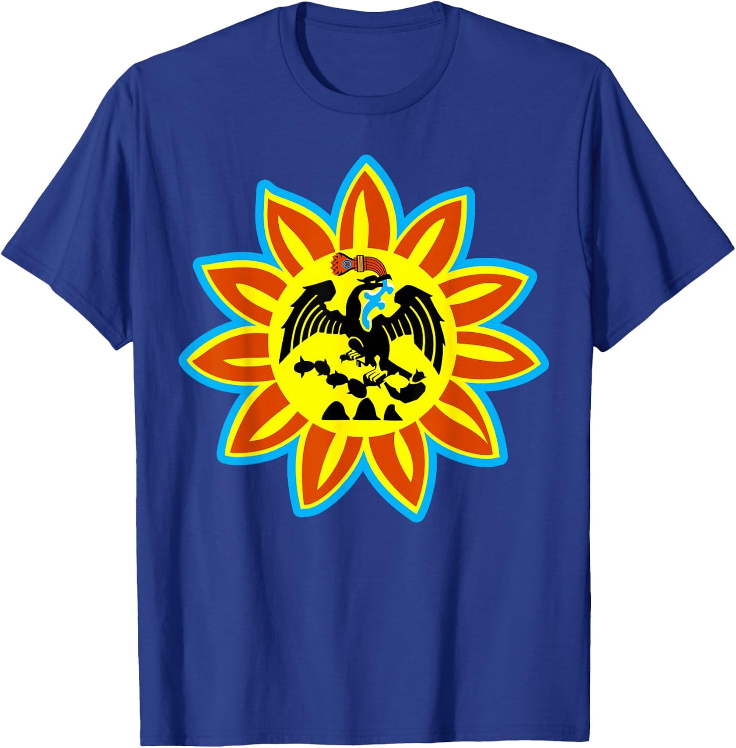 Mexica Flag - Original Native Aztec Eagle Snake Sun T-Shirt - T-Shirt | Royal