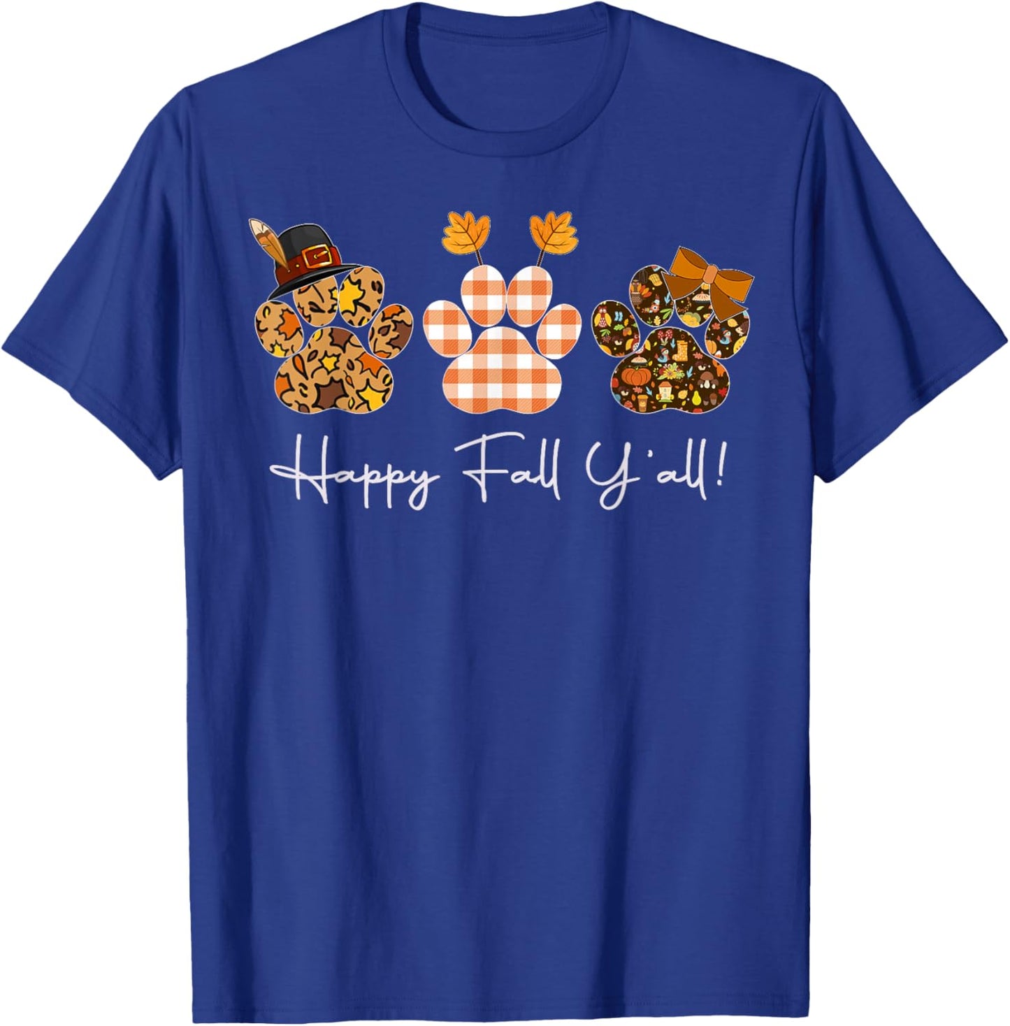 Happy Fall Y'all Paw Prints, Leopard Buffalo Paw Autumn T-Shirt - T-Shirt | Royal