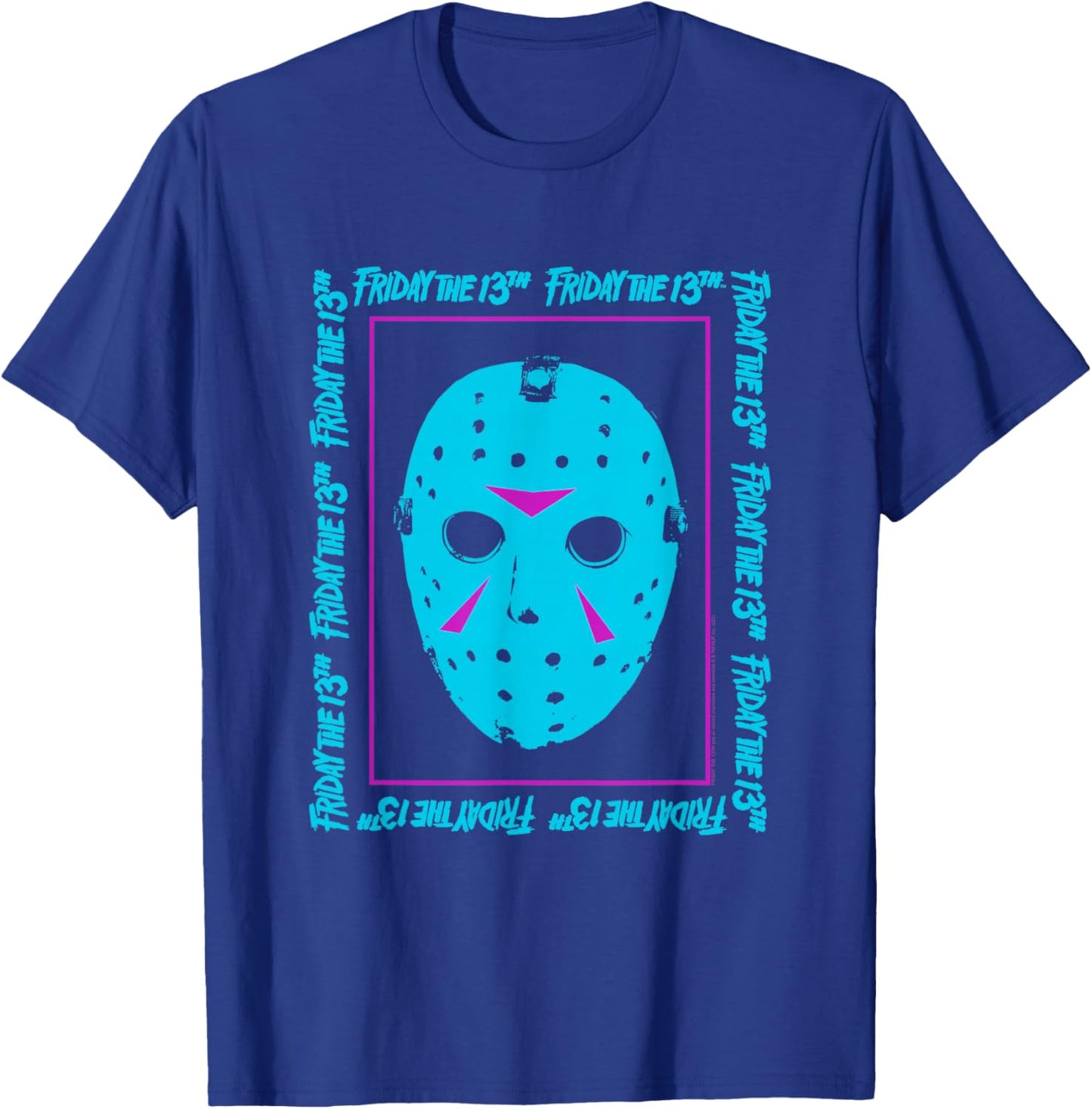 Friday The 13th Blue Mask Neon Summerween Horror Movie T-Shirt - T-Shirt | Royal