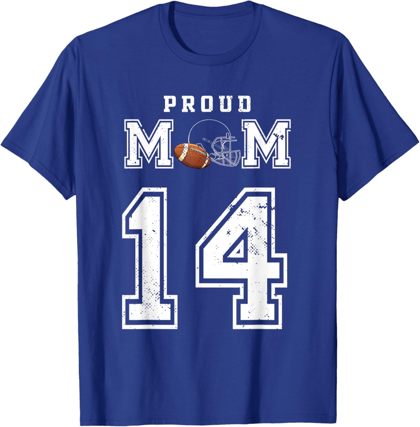 Custom Proud Football Mom Number 14 Personalized T-Shirt - T-Shirt | Royal