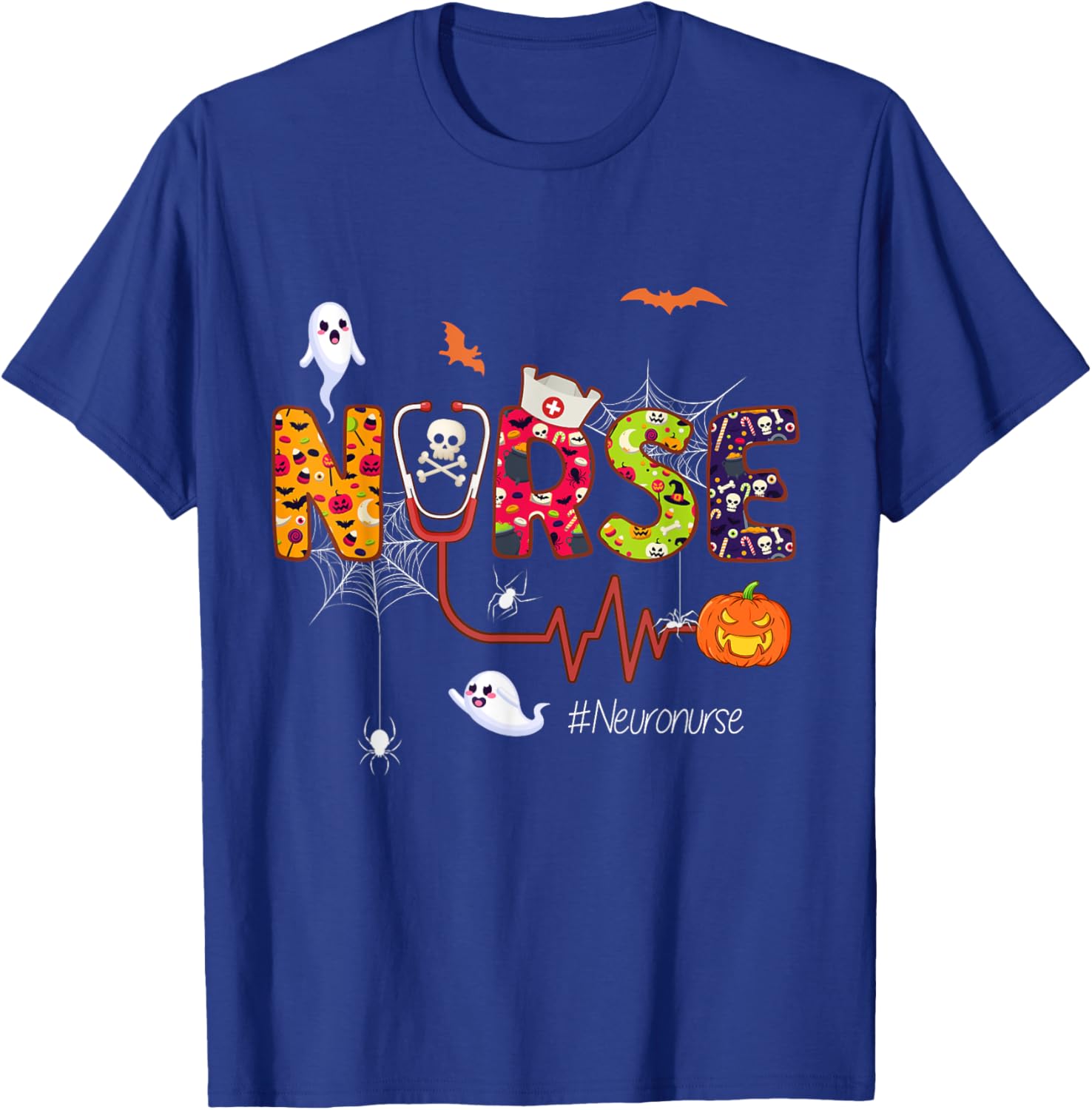 Neuro Nurse Halloween Ghost Spider Neuroscience Nursing T-Shirt - T-Shirt | Royal