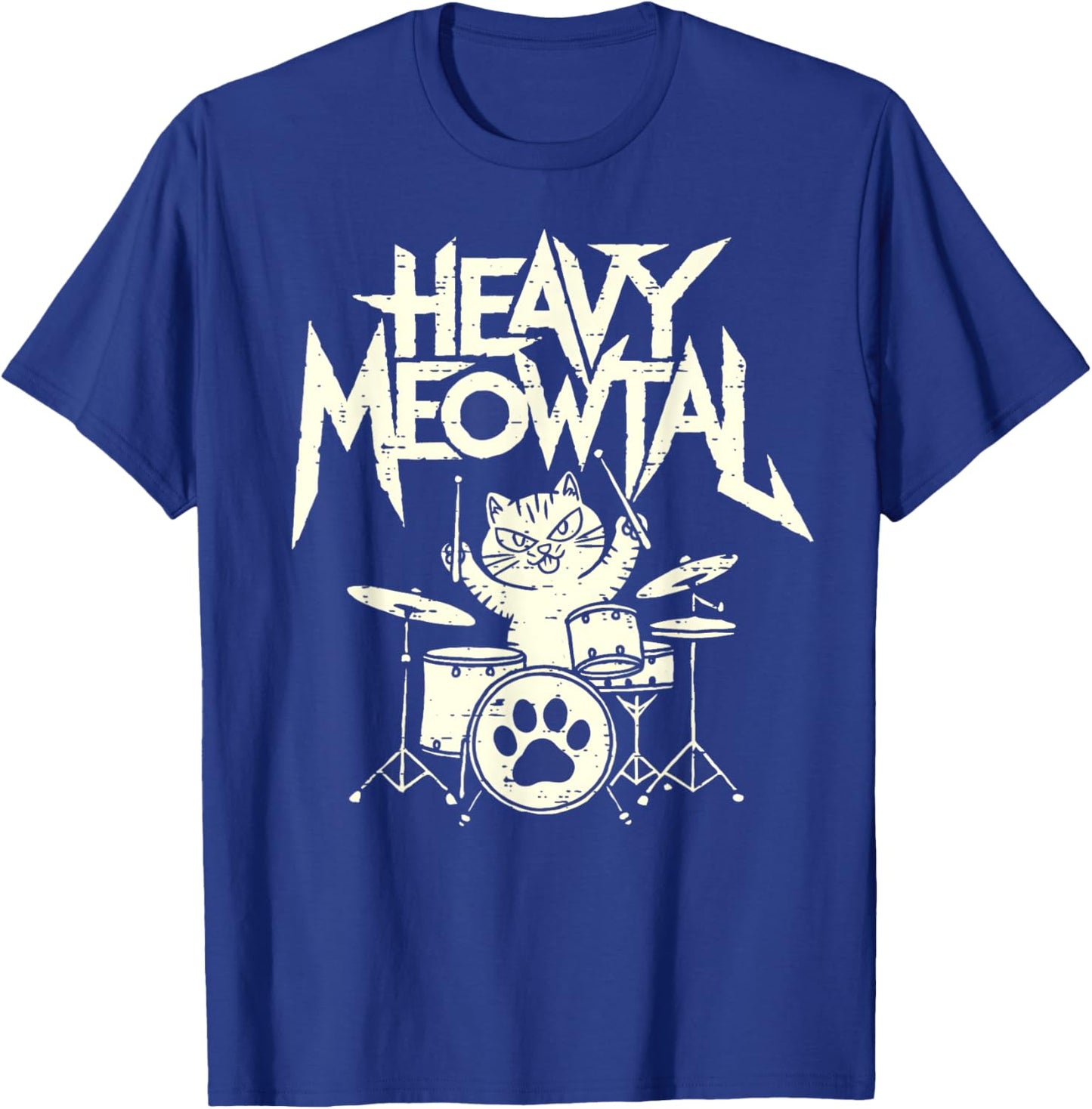 Heavy Metal Cat Drum Kit Drummer Headbanger Man Women Kid T-Shirt - T-Shirt | Royal