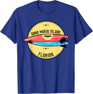 Retro Anna Maria Island Beach Florida Beach Surfboard Men Women Kids T-Shirt - T-Shirt | Royal
