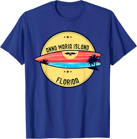 Retro Anna Maria Island Beach Florida Beach Surfboard Men Women Kids T-Shirt - T-Shirt | Royal
