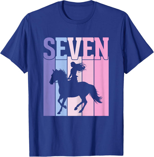 Seven Years Old Horse Lover 7th Birthday Party Girls T-Shirt - T-Shirt | Royal