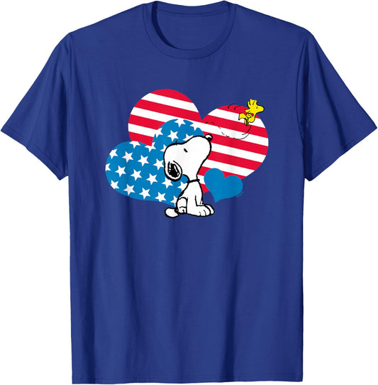 Peanuts - Snoopy Flag Hearts T-Shirt - T-Shirt | Royal
