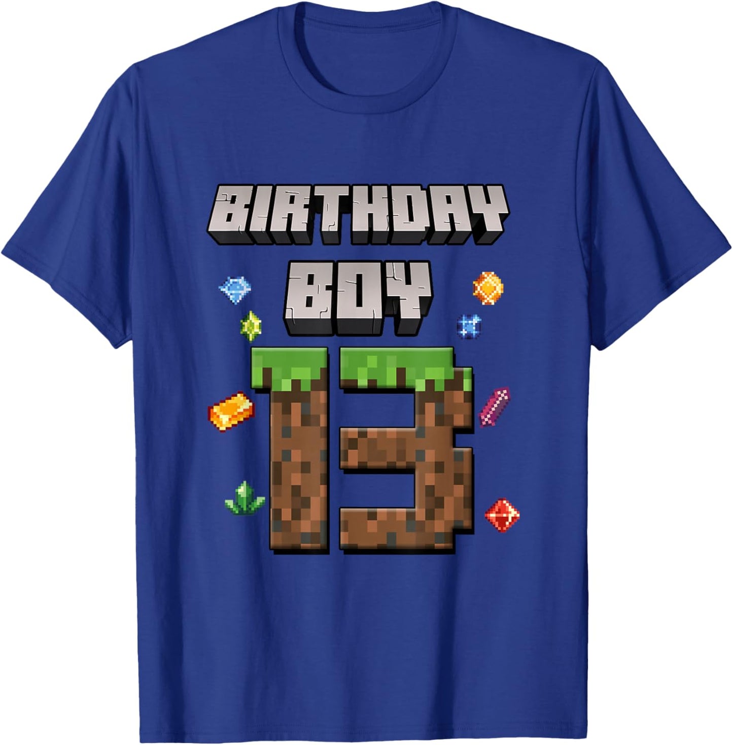 13th Birthday 13 Years Old Video Gamer Pixel Birthday Boys T-Shirt - T-Shirt | Royal
