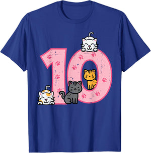 10th Birthday Cats On Number 10 Kawaii Bday Kitten Girls Kid T-Shirt - T-Shirt | Royal