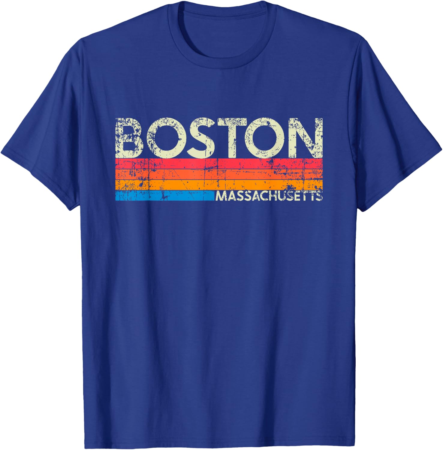 Vintage Retro Boston Massachusetts Distressed Souvenir T-Shirt - T-Shirt | Royal