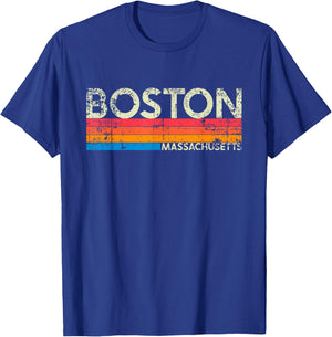 Vintage Retro Boston Massachusetts Distressed Souvenir T-Shirt - T-Shirt | Royal