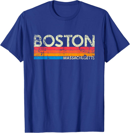 Vintage Retro Boston Massachusetts Distressed Souvenir T-Shirt - T-Shirt | Royal