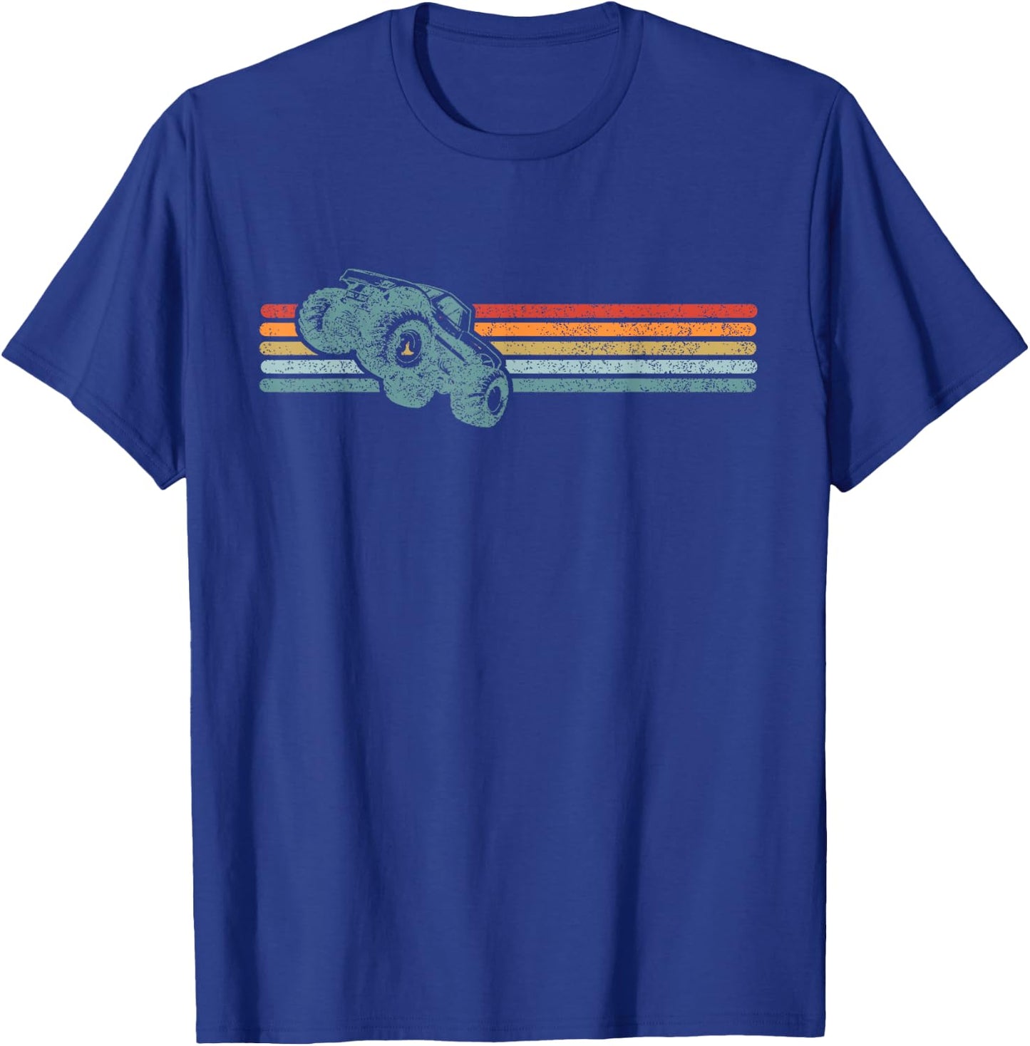 Monster Truck Shirt Vintage Retro Horizontal Stripes Lines T-Shirt - T-Shirt | Royal