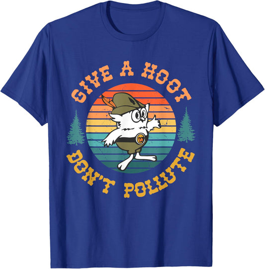 Give A Hoot Don't Pollute Funny , Small, Black T-Shirt - T-Shirt | Royal