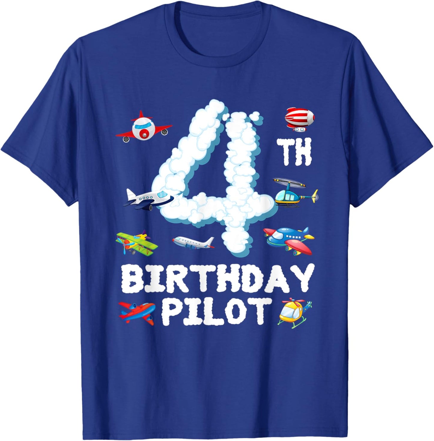 4th Birthday Future Pilot 4 Year Old Birthday Airplane Party T-Shirt - T-Shirt | Royal