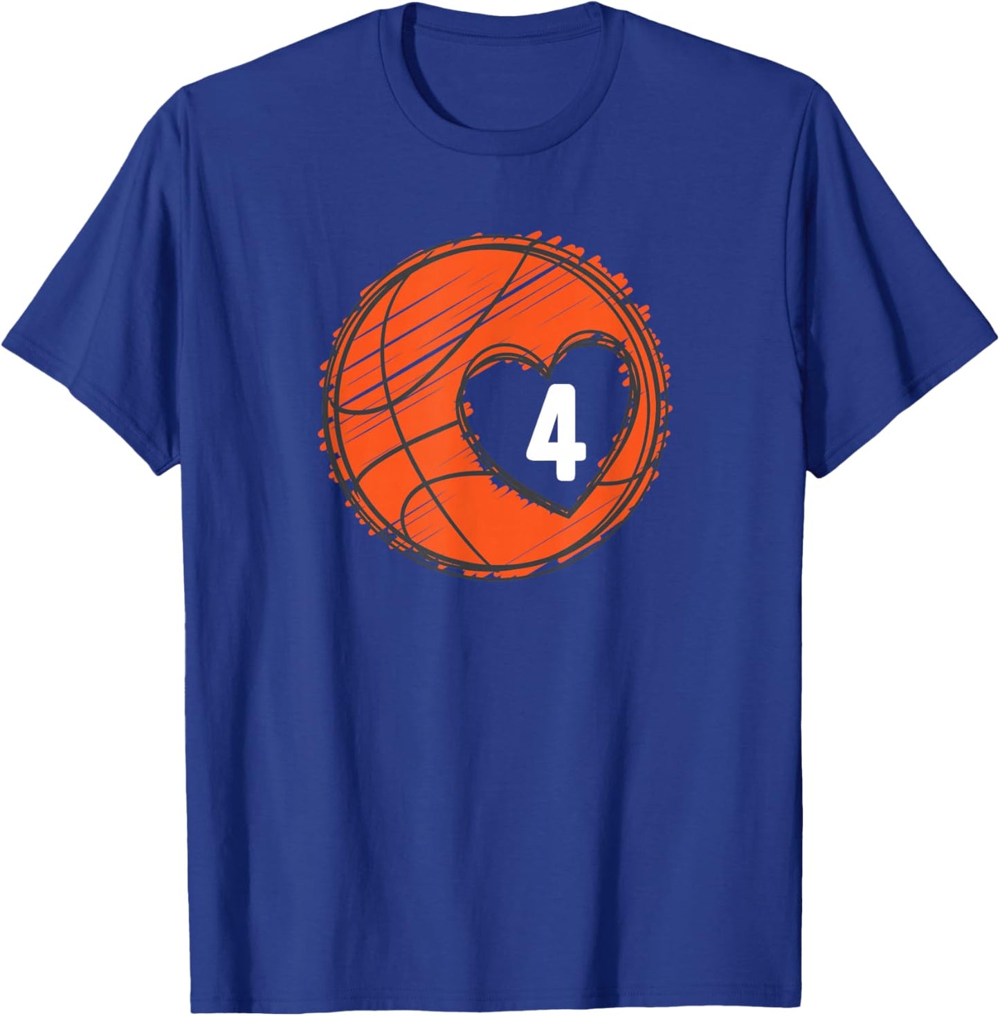 #4 Number 4 in Heart - Basketball Player Cute Graphic T-Shirt - T-Shirt | Royal