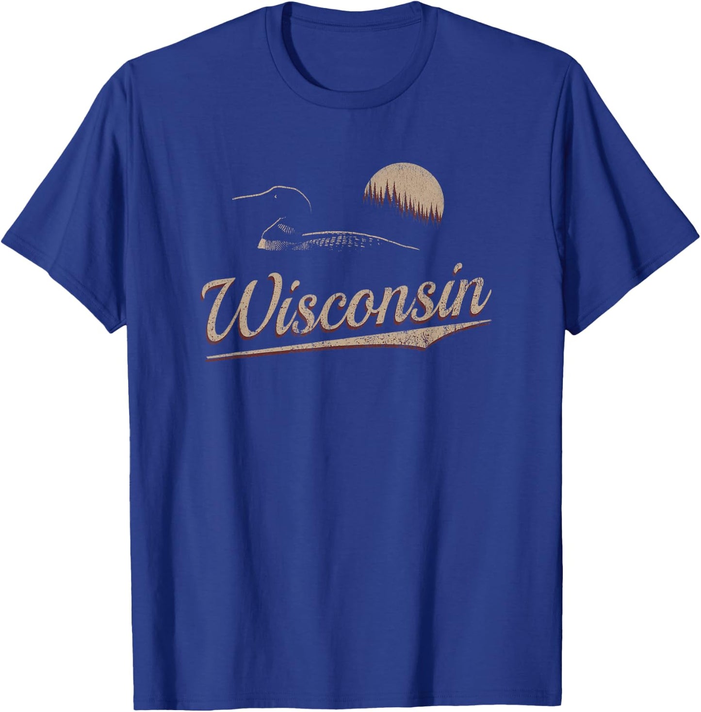 Wisconsin - Loon and Trees - Retro Wisconsin T-Shirt - T-Shirt | Royal
