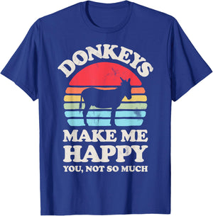 Donkeys Make Me Happy Donkey Lover Farmer Farm Animal Retro T-Shirt - T-Shirt | Royal