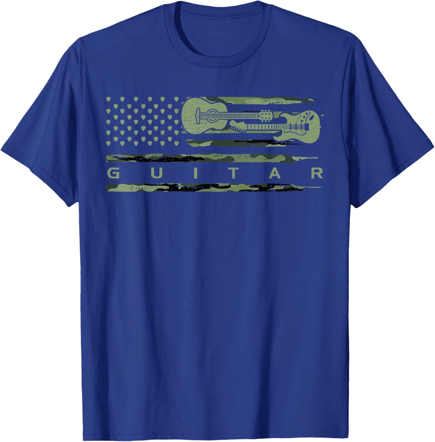 Vintage Camouflage Guitar, Guitarist, Guitar Lover T-Shirt - T-Shirt | Royal