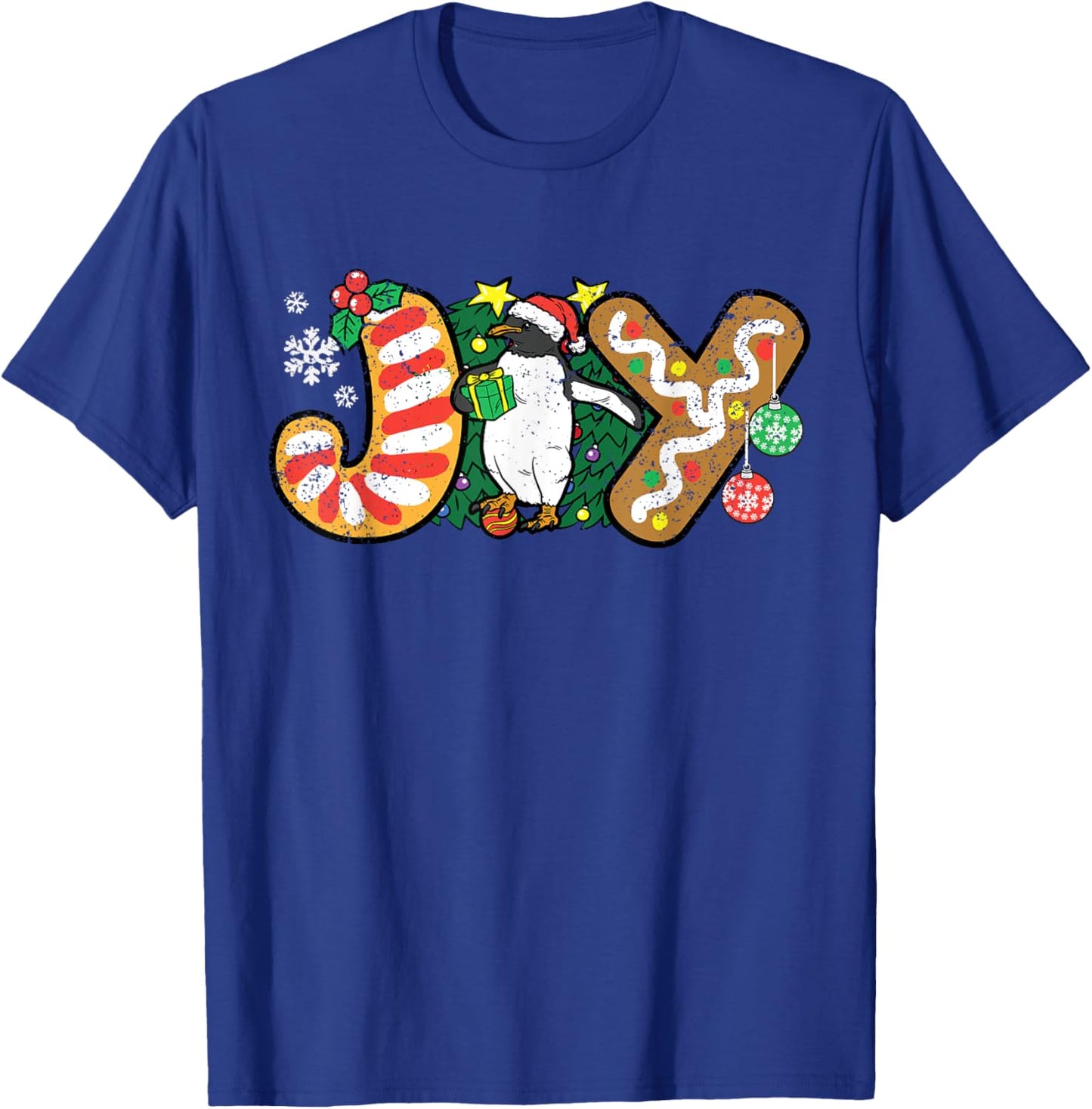 Penguin Joy Christmas Pajama X-mas Snowflakes Winter Holiday T-Shirt - T-Shirt | Royal
