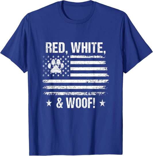 Red White & Woof - Dog Paw Print US Flag Retro Men Women Kids T-Shirt - T-Shirt | Royal