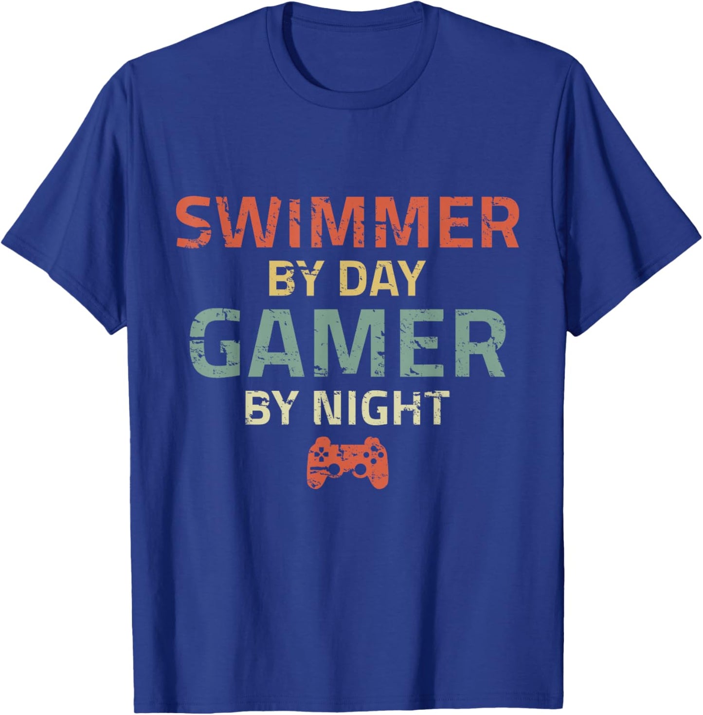 Swimmer By Day Gamer By Night Swimming Funny Swim Gaming T-Shirt - T-Shirt | Royal