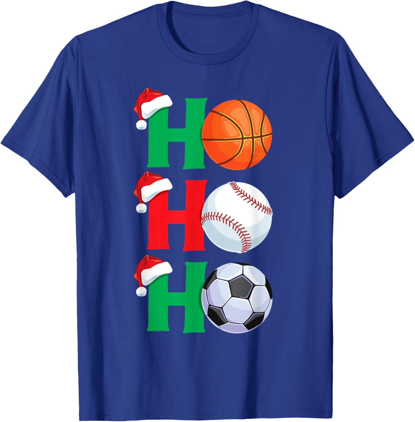Ho Ho Ho Boys Christmas Sports Basketball Baseball Soccer T-Shirt - T-Shirt | Royal