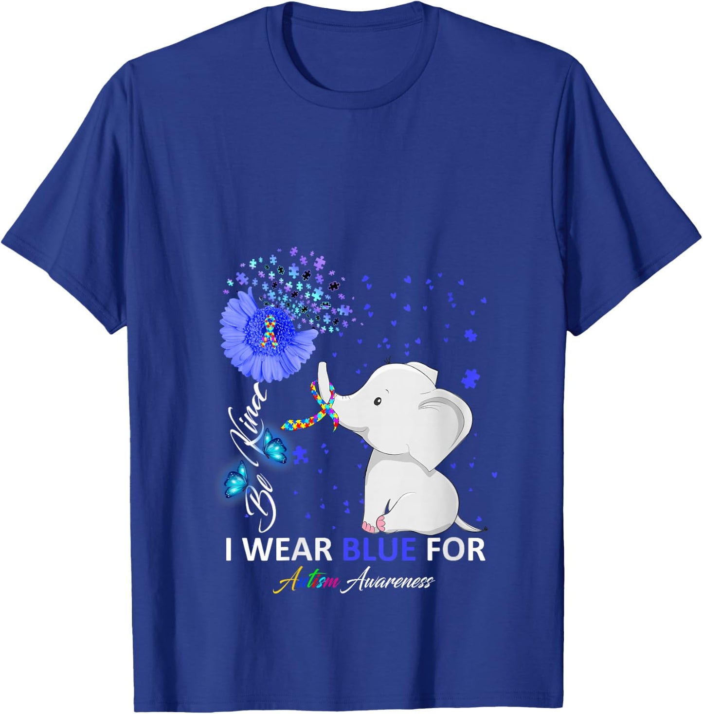 I Wear Blue Autism Awareness - Elephant Autism Awareness V-Neck T-Shirt - T-Shirt | Royal