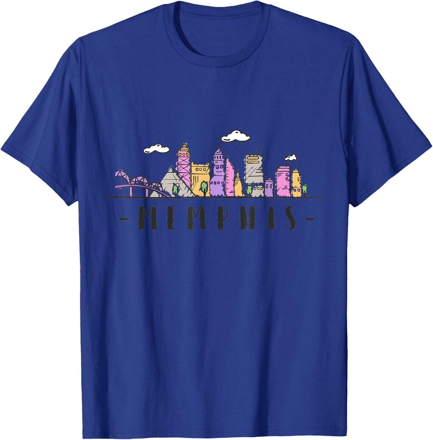 Memphis Skyline Tennessee Watercolour Souvenir Gift T-Shirt - T-Shirt | Royal