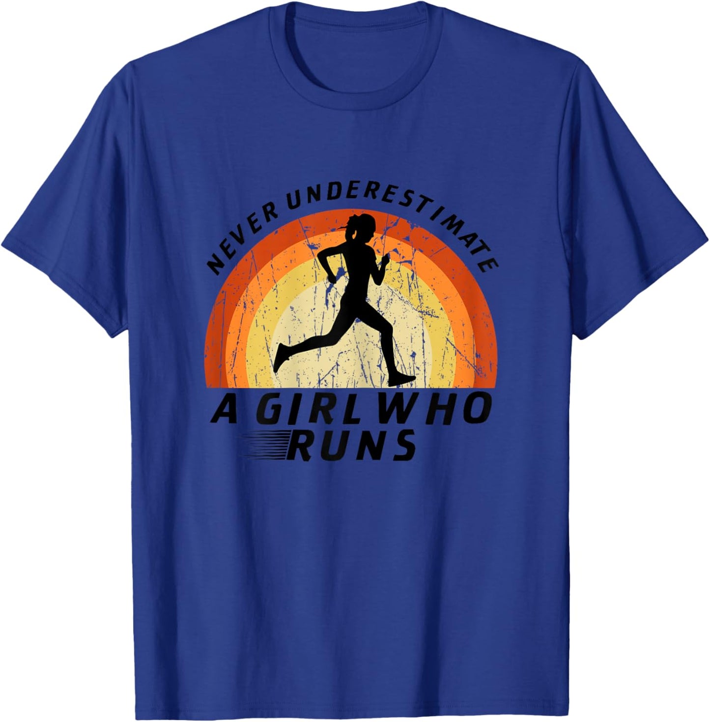 Never Underestimate A Girl Who Runs Runner Girl Track Team T-Shirt - T-Shirt | Royal