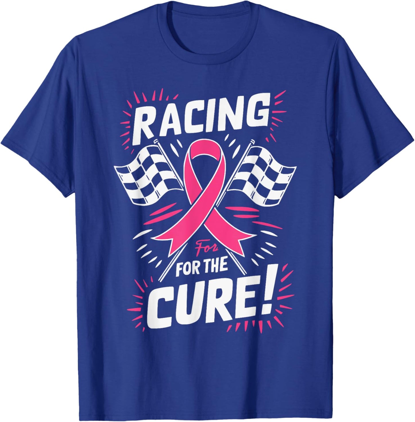 Pink Ribbon Breast Cancer Awareness Racing for a Cure T-Shirt - T-Shirt | Royal