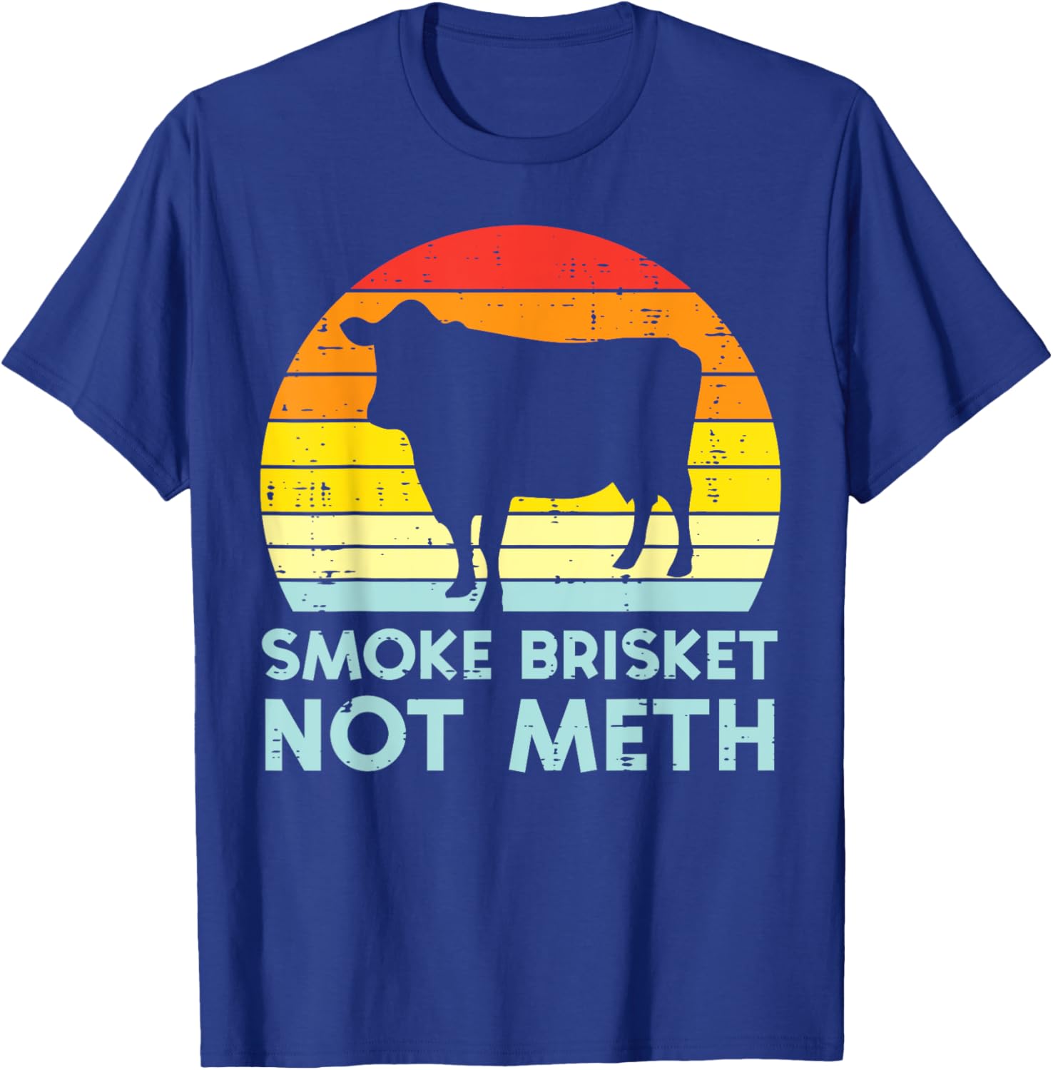 Grill Brisket Beef Sunset Retro Bbq Barbecue Grill Women Men T-Shirt - T-Shirt | Royal